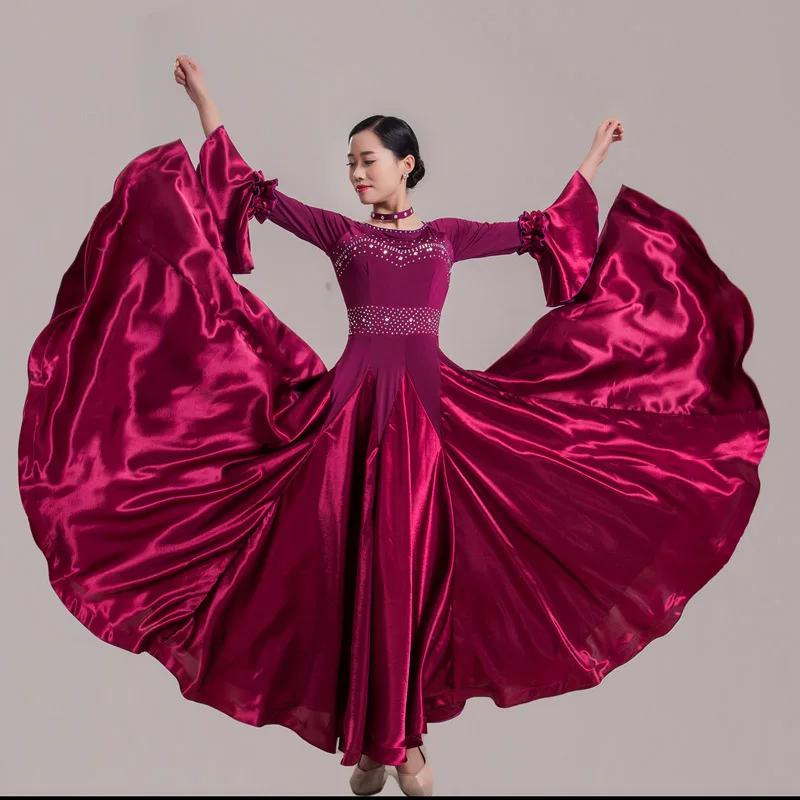 Wine Red Dress Бальные Танцевальные конкурсные платья женские/женские винно-красные большие пеньоны длинные Вальс платье Группа сценический костюм BL1736 - Цвет: Wine Red Dress