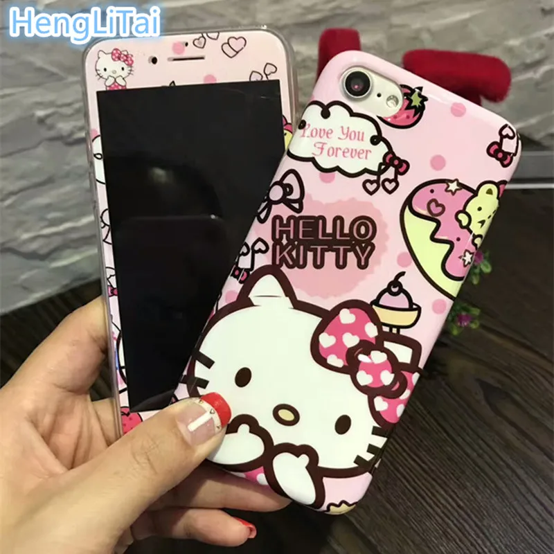 Мягкий чехол для телефона из ТПУ с героями мультфильмов Hello Kitty и 3d-пленка