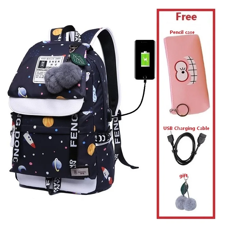 Set 13 Модная школьная сумка для девочек, рюкзак с USB зарядкой, meisjes schooltas, детская школьная сумка для девочек, рюкзаки для девочек, mochila de menina - Цвет: Set 13