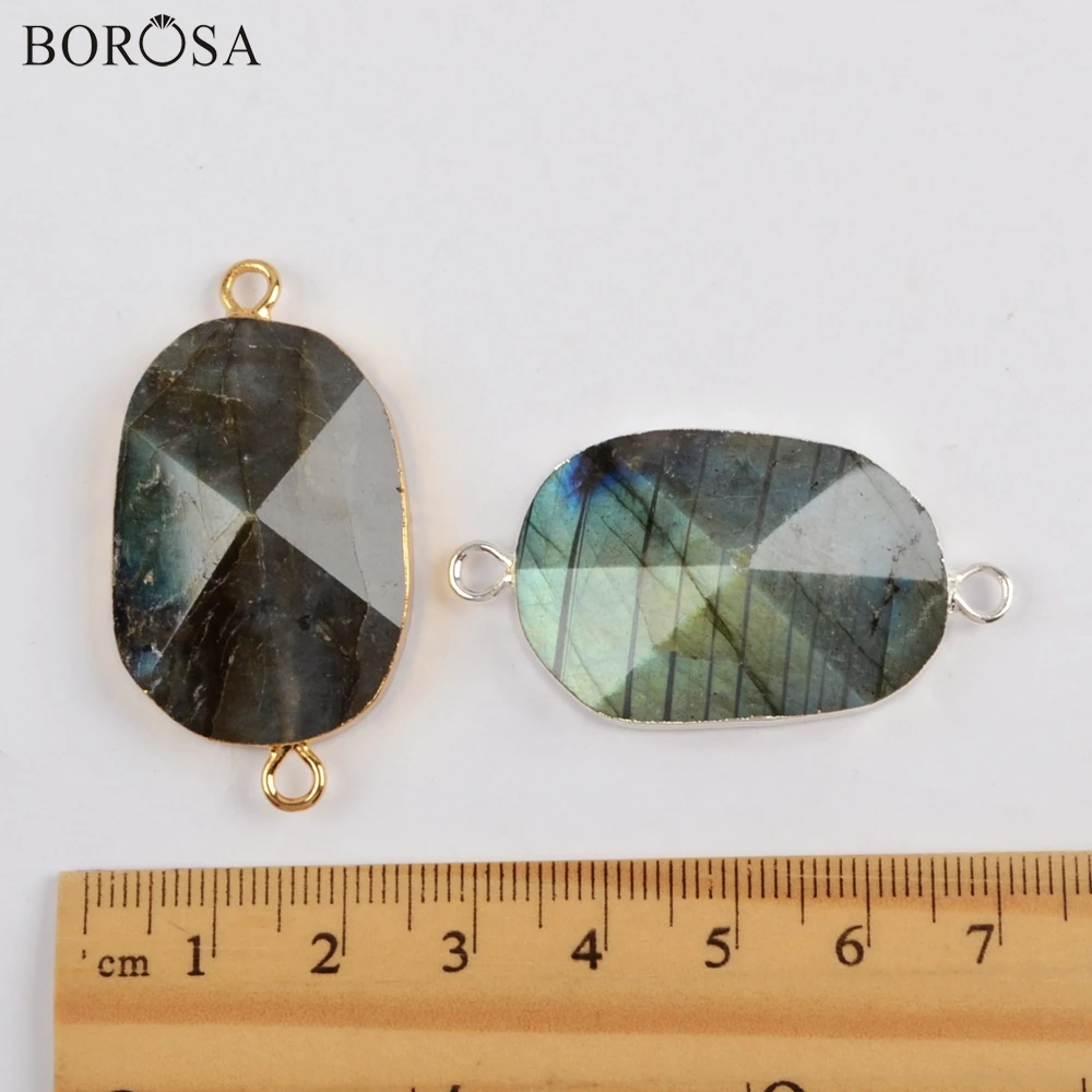 BOROSA Natural Labradorite Faceted Gold Plating Connectors Silver Charm Women Bracelet Boho DIY Gifts G1813 | Украшения и