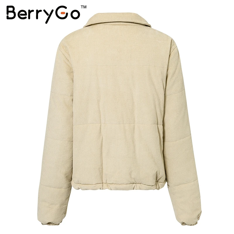 BerryGo Повседневное вельветовые Толстая парка пальто Зимняя теплая Модная Верхняя одежда Пальто Для женщин Хаки Куртка в уличном стиле пальто