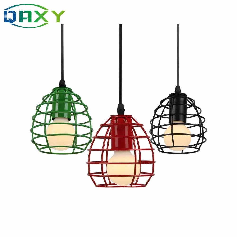 

New Antique Green Red Blue Pendant Light Loft Droplight Fixture Iron Cage Pendant Lamp Hanging Dinning Room Fitting Light[D1620]