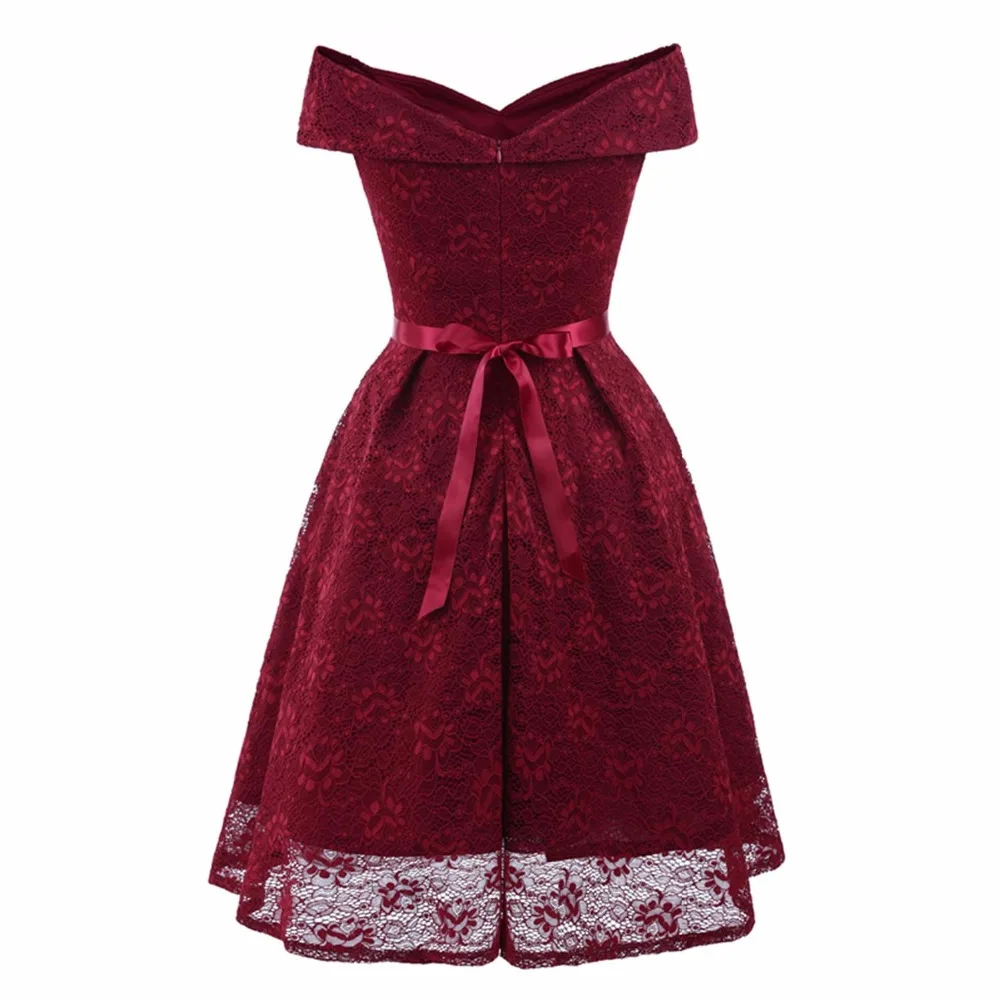 

MisShow S-2XL Solid Color See Through Summer Dress Elegant Sashes Short Ball Gown V Neck Women Party Dress Lace Vintage Dress