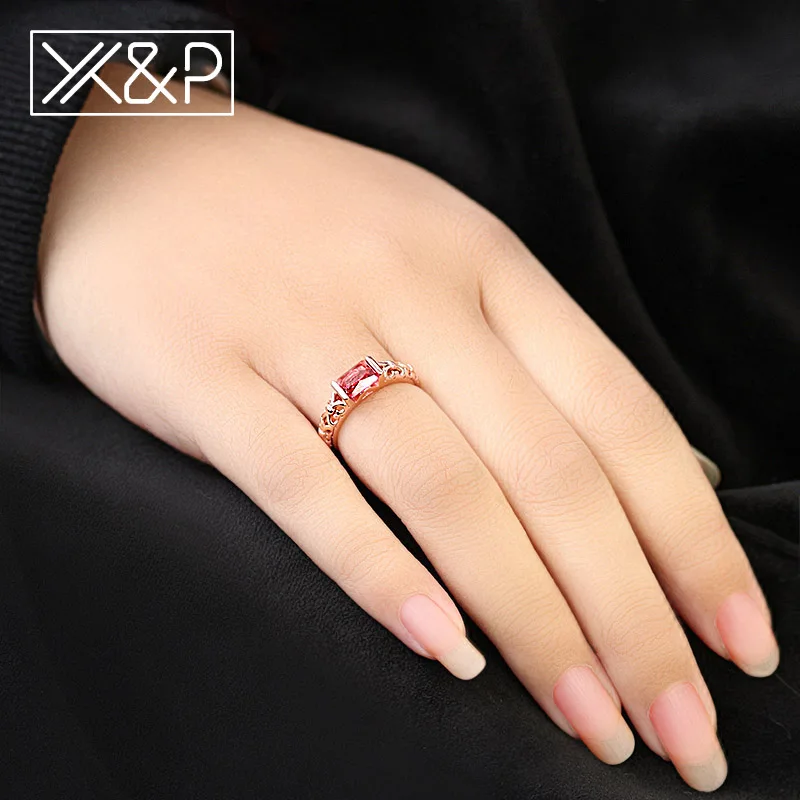 X&P Cute Rose Gold Silver Big Red White Crystal Rings for Women Engagement Wedding Fashion Cubic Zirconia Women Ring Jewelry