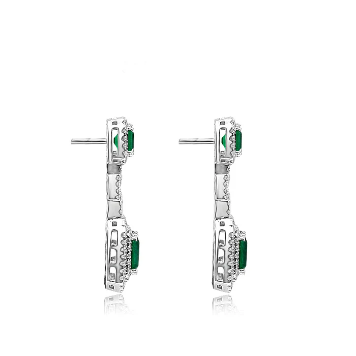 Qi Xuan_Plant jewelry_элегантный зеленый камень Мода Earrings_S925 Твердые Серебристые зеленые