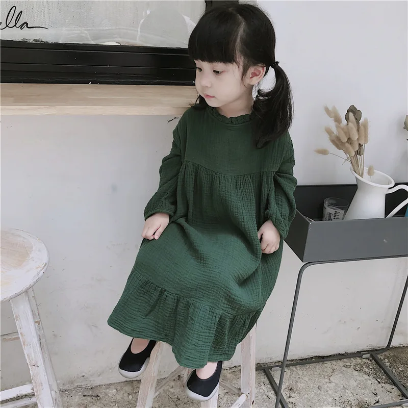 2018 Autumn Toddler Girl Dress Korean Linen Clothings Maxi Clothes | Детская одежда и обувь