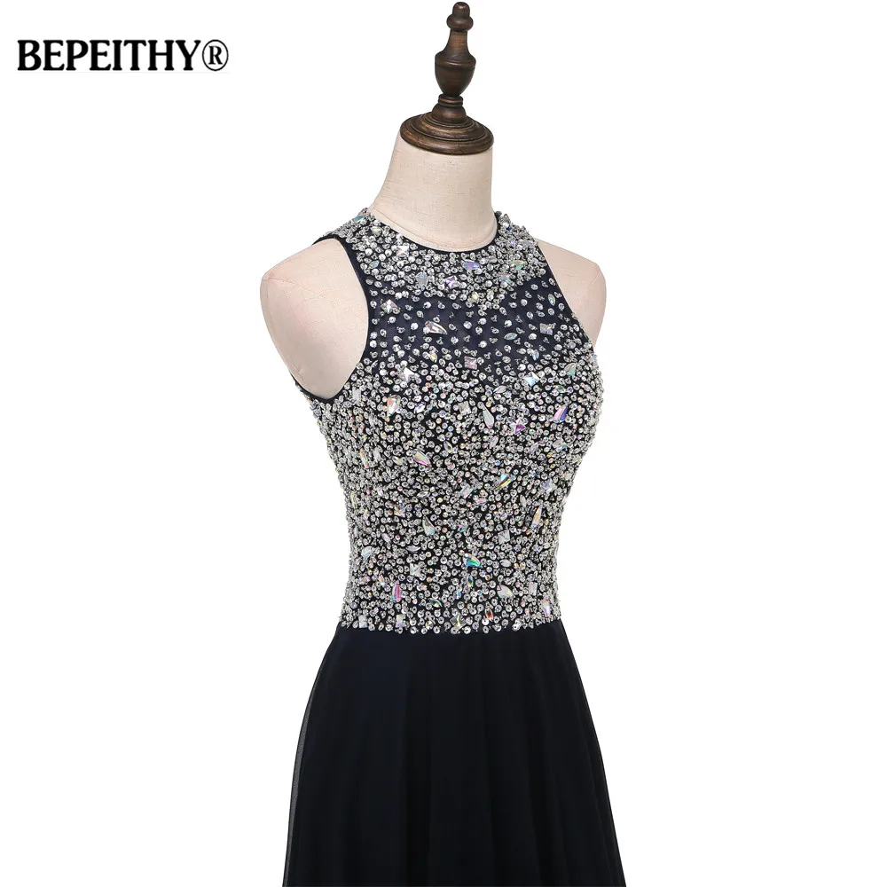 Женское вечернее платье A Line Черное длинное со стразами лиф стразами|prom gown|black long