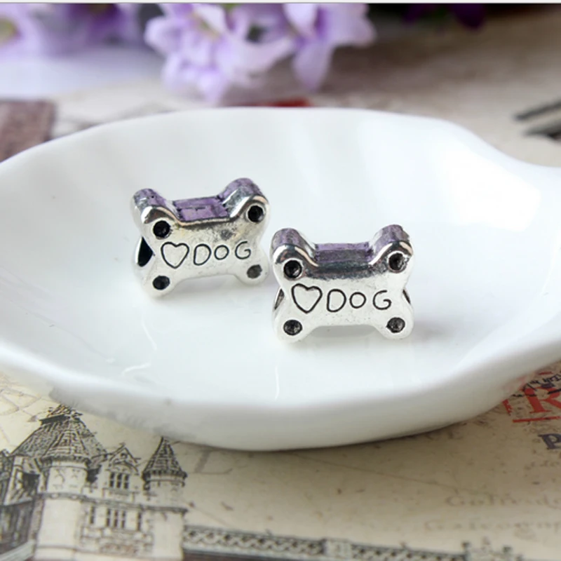 

Freeshipping 20pcs silver plated Big hole dog bone charms fit roll Bracelets & Necklaces &bangle DIY Women jewerly beads S06