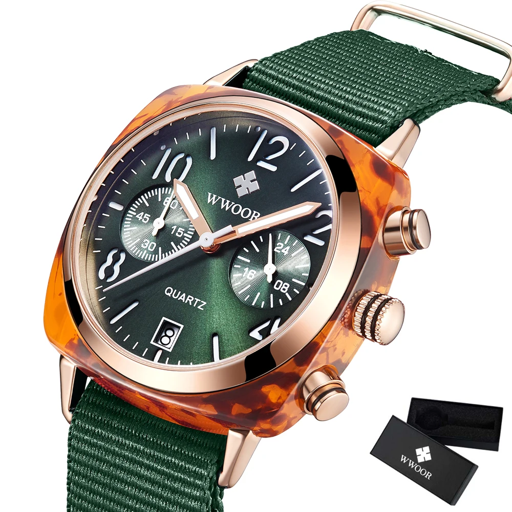 Женские кварцевые часы WWOOR водонепроницаемые деловые с ремешком из нейлона