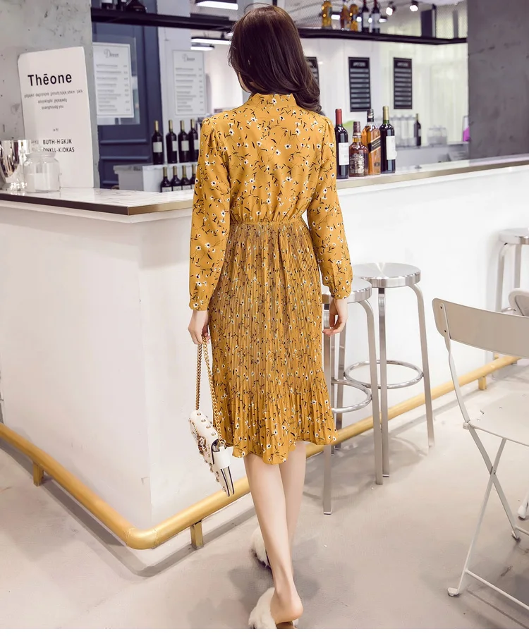 Женское плиссированное платье милое с цветочным принтом в Корейском стиле