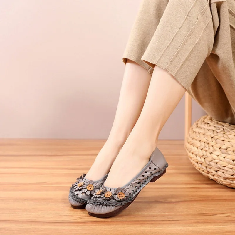 Женские босоножки из натуральной кожи открытые сандалии с цветочным узором без