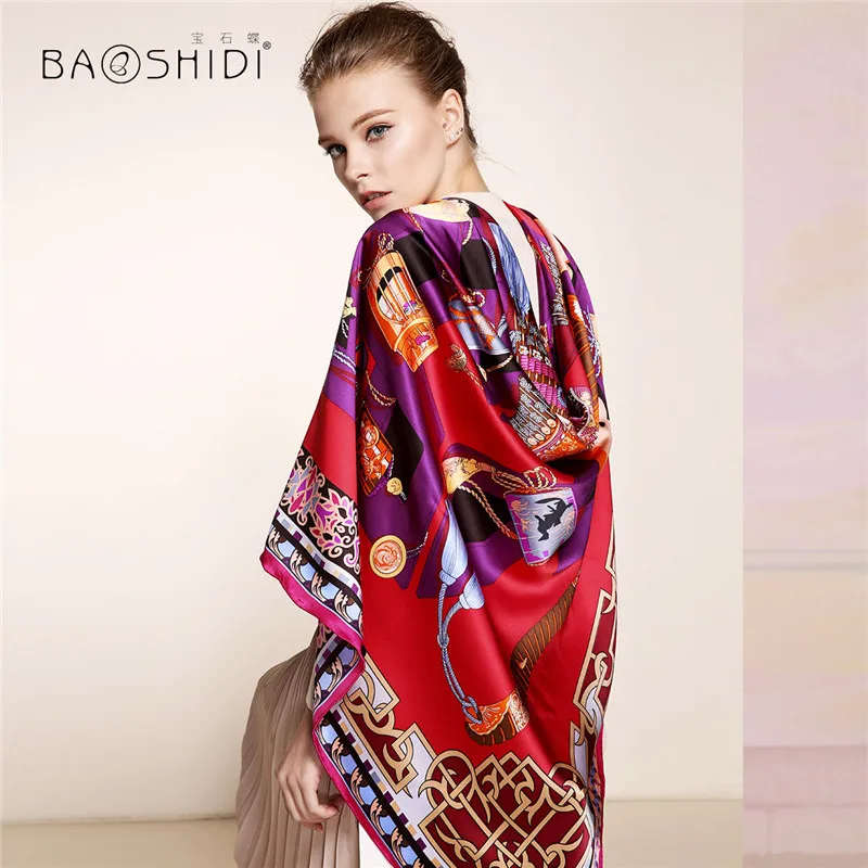 Женский шарф из 100% шелка [BAOSHIDI] толстый на 16 момме Infinity 135*135 элегантные брендовые