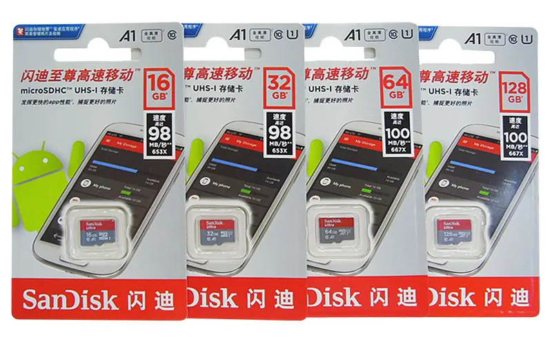 Карта памяти SanDisk, Micro SD, 128 ГБ, 200 ГБ, 256 ГБ, 64 ГБ, 32 ГБ, 16 ГБ, класс 10, UHS-1, SDHC/SDXC, Макс., 100 м/с, TF, транс, флэш-карта Mikro