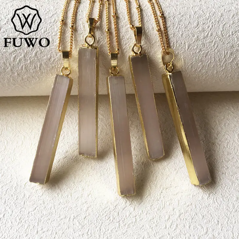 FUWO натуральные ожерелья из селенита с золотым обрезанным краем
