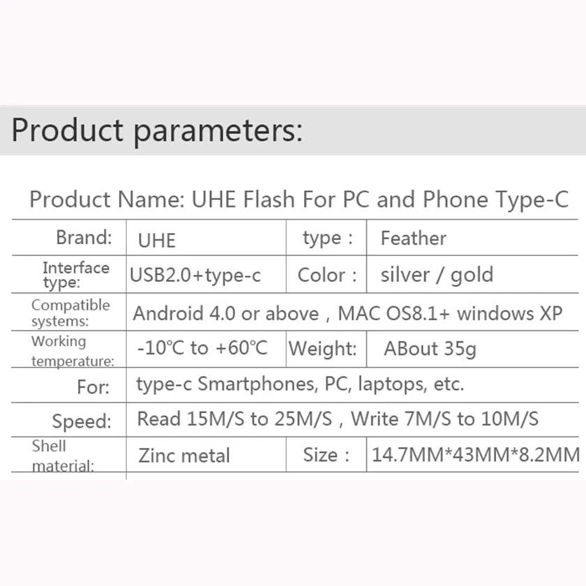 Uhe 2-в-1 Тип-C USB 2.0 Flash Drive Мини накопитель 16 ГБ 32 metail Memory Stick Тип c флешки и диск для