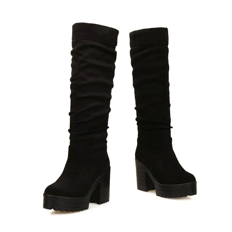 Black fur ASILETO/осенне-зимняя обувь; сапоги до бедра на платформе; сапоги из искусственной кожи; женская обувь на толстом высоком каблуке; Botas mujer; ботинки; A933 - Цвет: Black fur