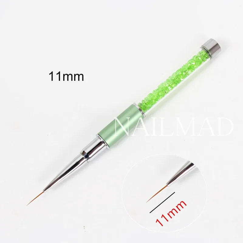11mm green Комплект из 3 предметов, 6/9/11 мм нейл-арта акрил кисть УФ-гель для ногтей расширение резьба щетка металлические стразы картина контурная кисточка для чертежная ручка - Цвет: 11mm green