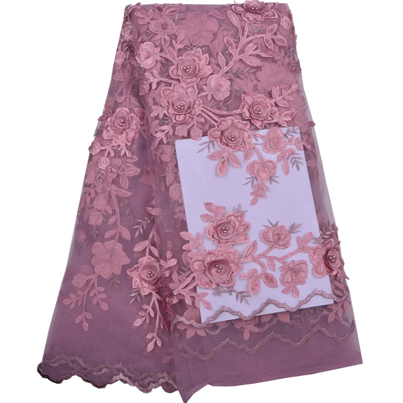 

Latest Onion Tulle Lace Fabric High Quality Europe And American Fashion Fabric With Beads 3d French lace Fabrics F1285