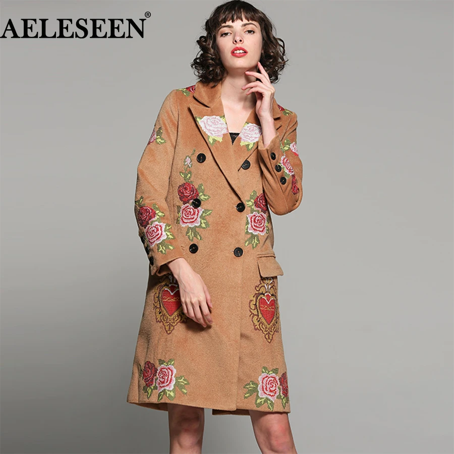 

AELESEEN роскошное пальто с вышивкой, верхняя одежда 2018, Осеннее шерстяное пальто на пуговицах, модельное дизайнерское Женское пальто