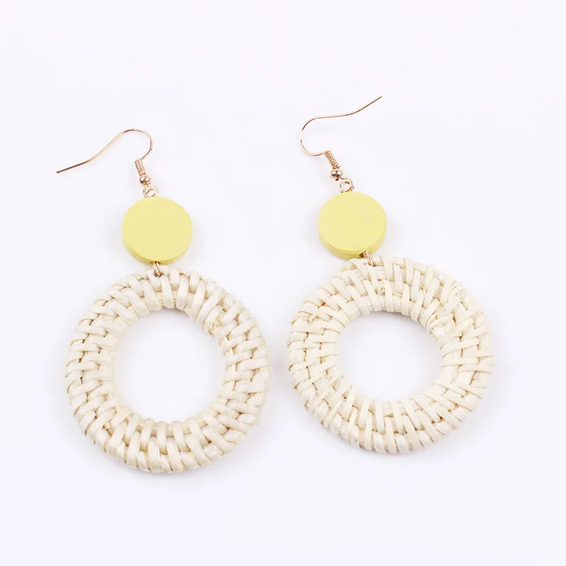 Rattan Drop Earrings Korean Round Pink Women Long Dangle Earring Fashion Pendientes Mujer Moda Trendy Jewelry Kolczyki | Украшения и