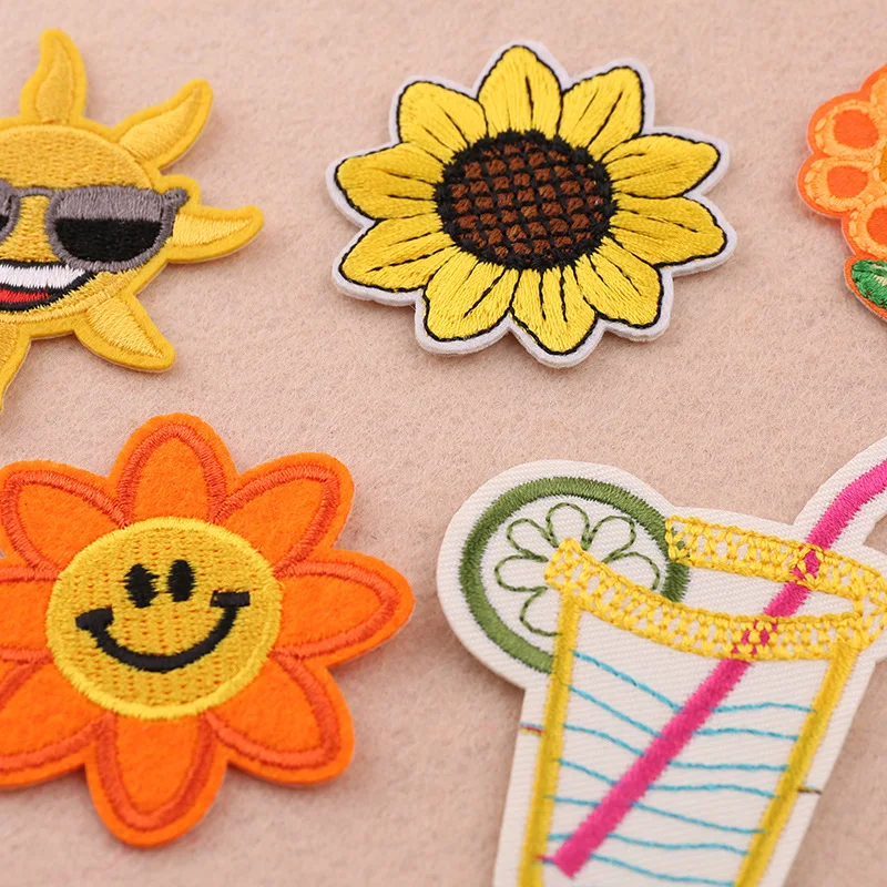 10 шт./лот вышитые подсолнухи очки смайлик Железный На шить на одежде DIY сумки