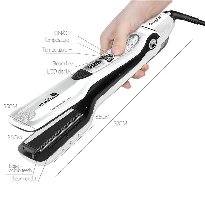 

Professional Hair Straightener 2 In 1 Hair Curler with 5 Tempearature Settings Steampod Flat Iron with Dual Voltage 45