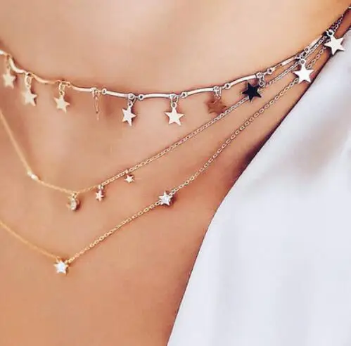 Dainty Gold Color Chain Tiny Star Choker Necklace for Women Bijou Necklaces Pendants Simple Boho Layering Chokers | Украшения и