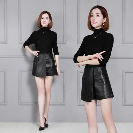 2018 New Fashion Women Genuine Sheep Leather Shorts KS35