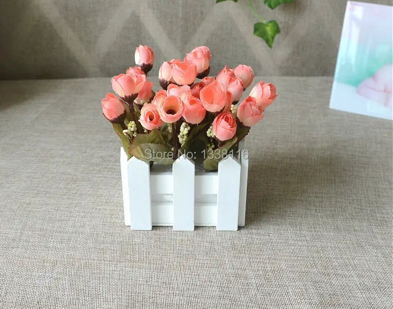 1 Набор 10 см деревянная ваза в виде забора + цветы розы и маргаритки искусственный