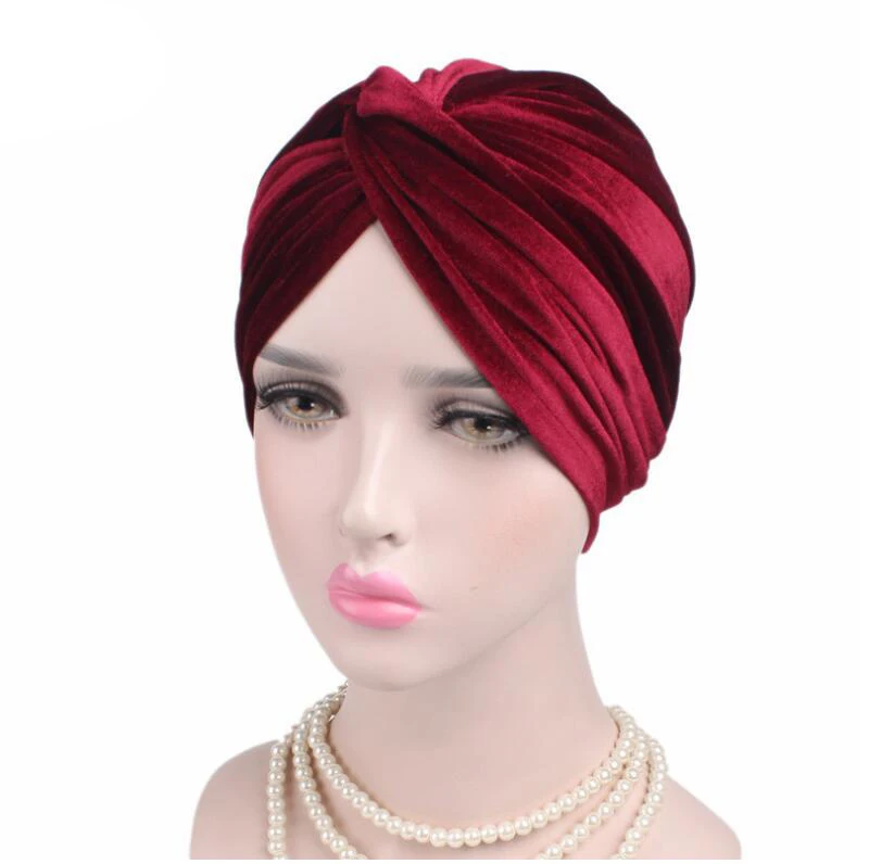 

fashion velvet women hats turban caps twist dome caps head wrap Europe style india hats women beanies skullies Chemo Caps
