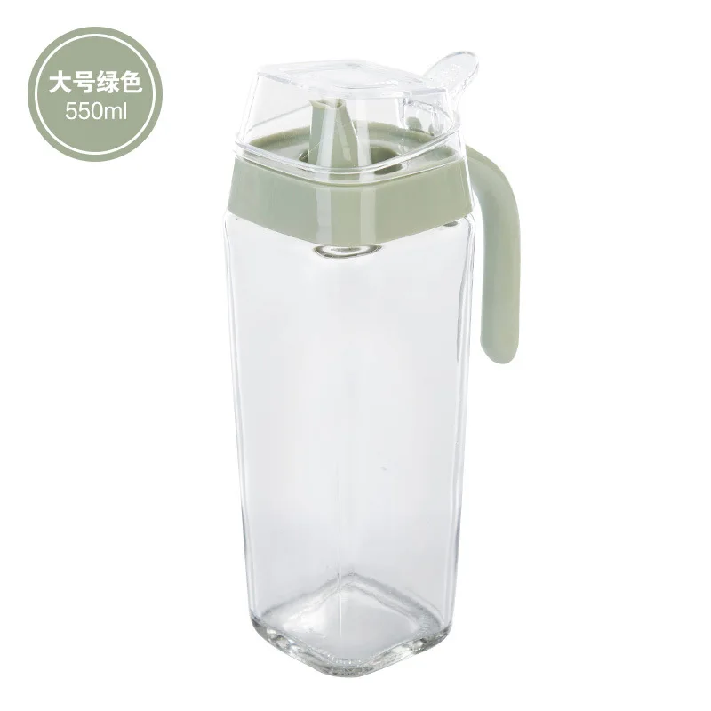 550ml(Green) Диспенсер оливкового масла стеклянная бутылка, герметичный контейнер для хранения масла для приготовления пищи, нескользящая ручка, отлично подходит для кухни и барбекю - Цвет: 550ml(Green)