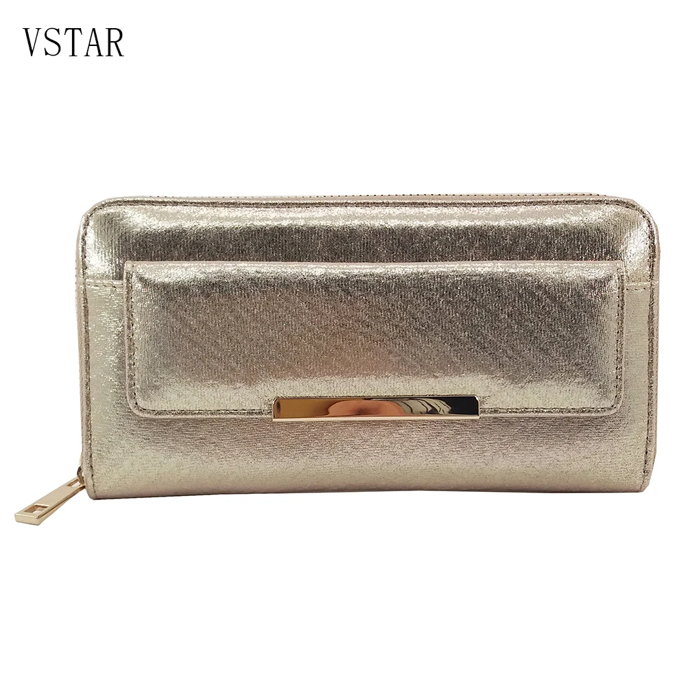Новинка 2018 модный длинный женский кошелек из искусственной кожи золотистого