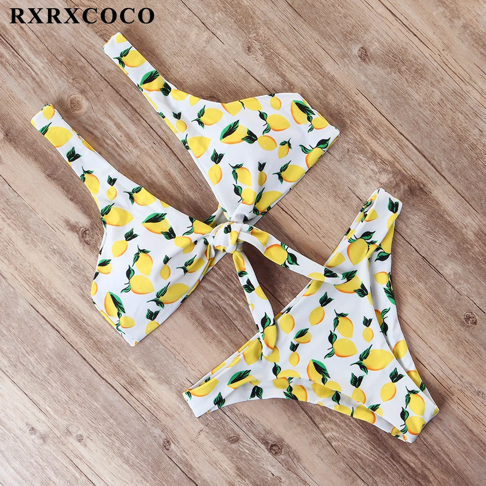 RXRXCOCO Бандажное бикини, купальник с принтом, женский купальник, Одноцветный, с вырезами, купальный костюм, низкая талия, бикини с подкладкой, пуш-ап, Badpa