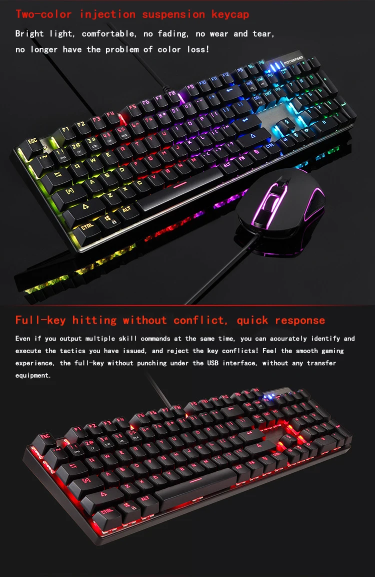Motospeed CK888 Механическая игровая клавиатура RGB подсветка геймерская клавиатура мышь набор с кабелем 1,8 м для компьютера Pro Gamer