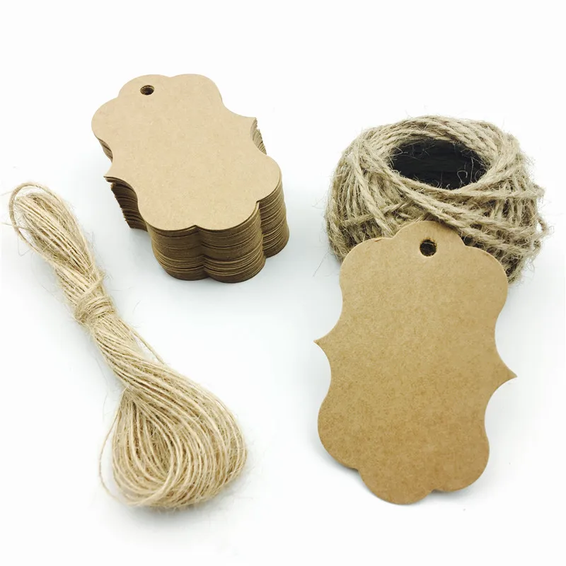 

100pcs/lot Brown Kraft Paper Tags DIY Food Lable Blank Luggage Note Strings Christmas Wedding Gift Decorating Tag 7*5cm