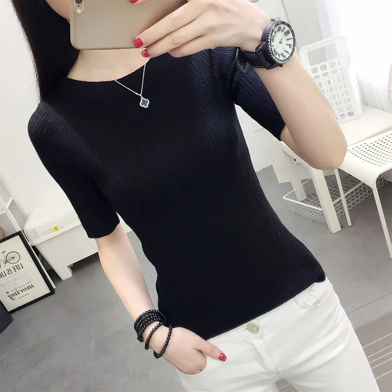 Хлопковый свитер OHCLOTHINGnew style2019 Женский однотонный облегающий с круглым вырезом и