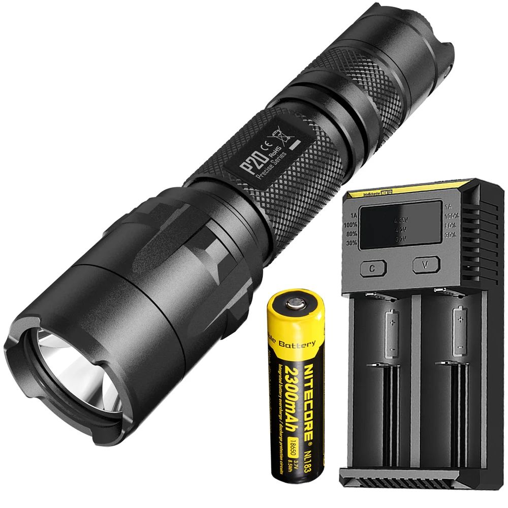 NITECORE P20 с зарядным устройством i2 + аккумулятор 18650 800 люменов стробоскопический