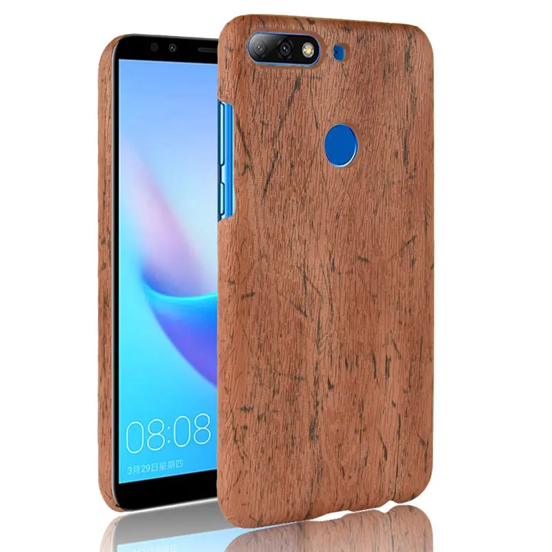 Huawei Y7 Prime 2018 Enjoy8 Case Wood Pattern Hard PC+PU Leather Back Cover for Y7Prime Shell | Мобильные телефоны и