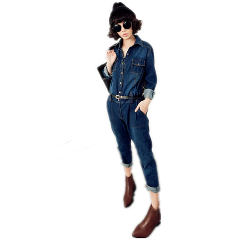 

Бесплатная доставка 2021 Новое поступление женский модный джинсовый комбинезон с длинным рукавом Весна и осень дамские повседневные комбине...