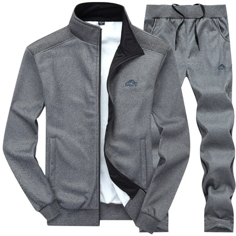 Dark gray TIEPUS, весна и осень, новинка, спортивная одежда для мужчин, Повседневный, стоячий воротник, комплект из 2 предметов, куртка и штаны, спортивный костюм, мужской размер M~ 4XL - Цвет: Dark gray