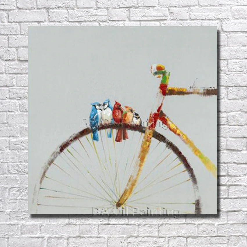 

1Peice Wall Canvas 100% Hand painted Abstract Bicycle Oil Painting Modern Living Room Wall Decor Pictures no Framed Art