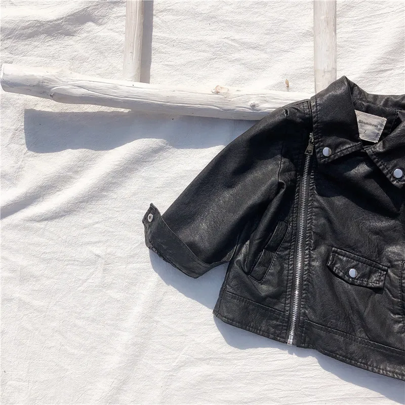 

2019 Spring Autumn Children Outerwear Jackets for Girls Pu Leather Jackets for Boys Faux Leather Jackets for Child Kid Outerwear