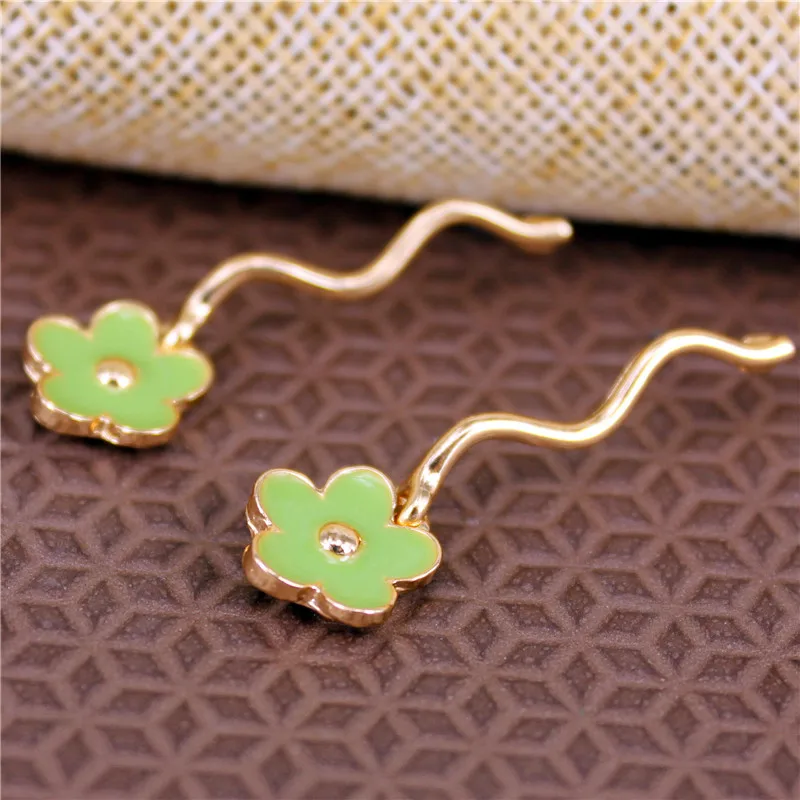 XQ blue purple green red yellow enamel cherry blossoms wave zinc alloy long earrings for women accessories 2019 hot new | Украшения и