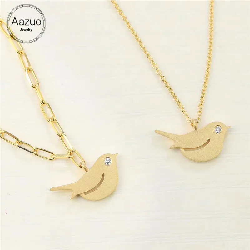 

Aazuo Real Diamond 18K Yellow Gold Lovely Animal Bird Pendent With Chain Bracelet Necklace gifted for Children for Women Au750