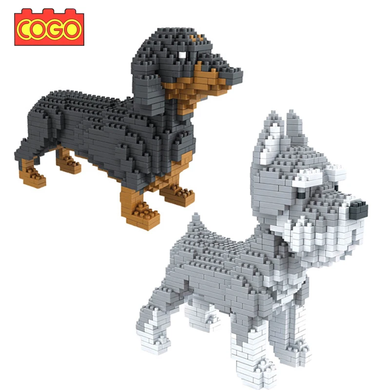 COGO 800 Pcs Assembly Building Blocks Animal Model Dog Toy Mini Diamond Bricks Block Dachshund Schnauzer Toys For Children | Игрушки и