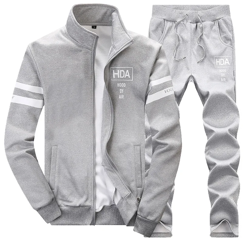 

2019 Spring Autumn Man Fashion Set Printed Harajuku Letter Stripe Zipper Pocket Elastic Band Long Sleeve Loose Casual Male Set