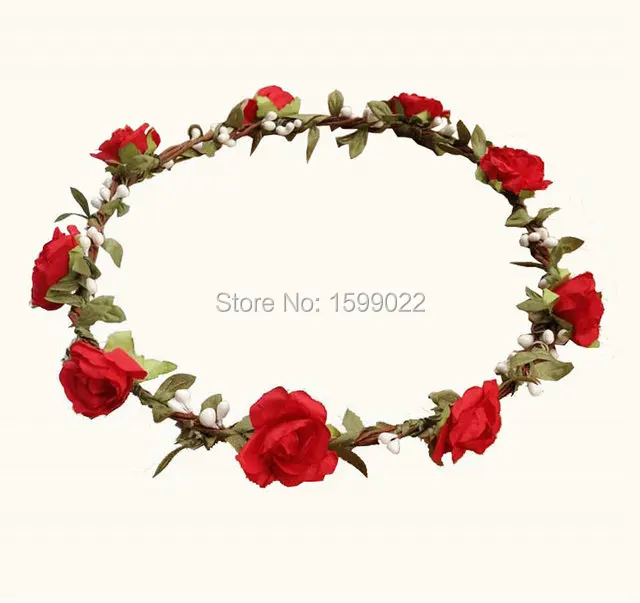 Обруч для волос цветочный из красной бумаги с розами повязка на голову в богемном