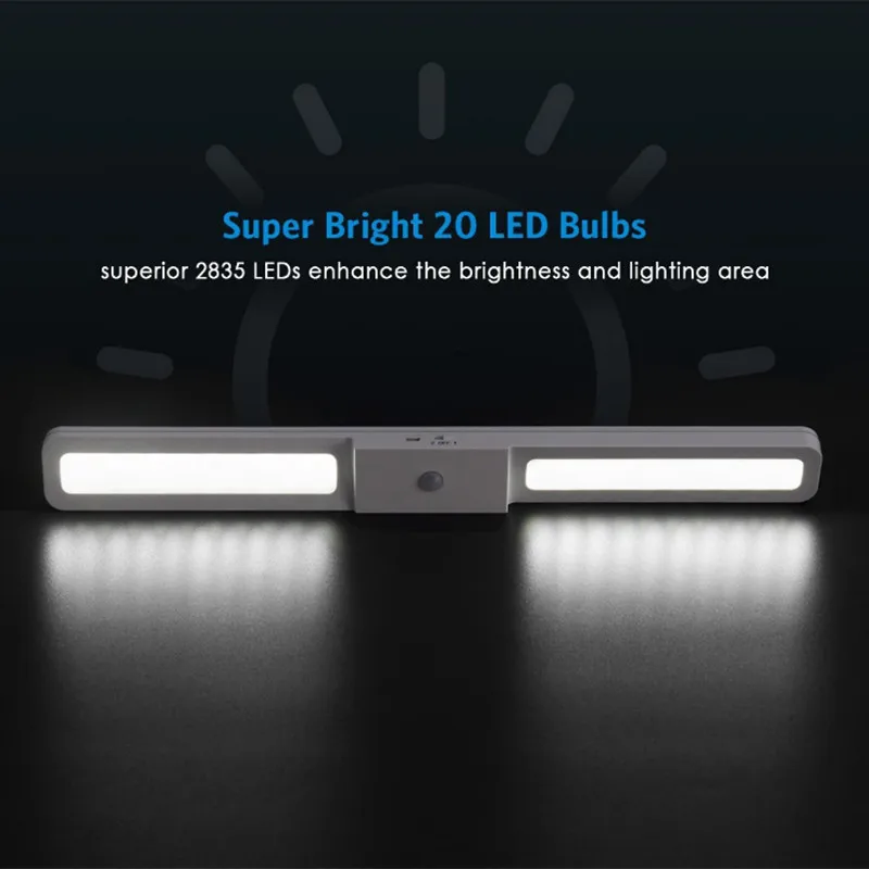 20 светодиодная подсветка под шкаф USB Перезаряжаемый беспроводной датчик движения светильник гардероб лестница кухонный датчик Ночной светильник лампа