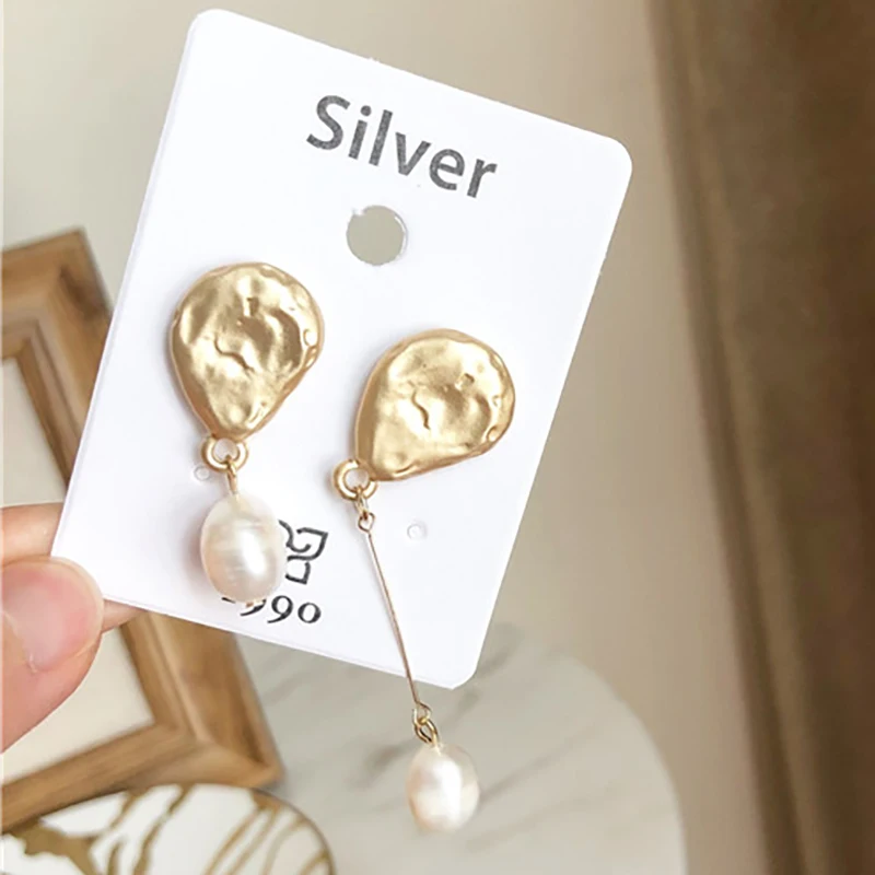 Серебряные серьги SRCOI с пресноводным жемчугом геометрические в форме капли