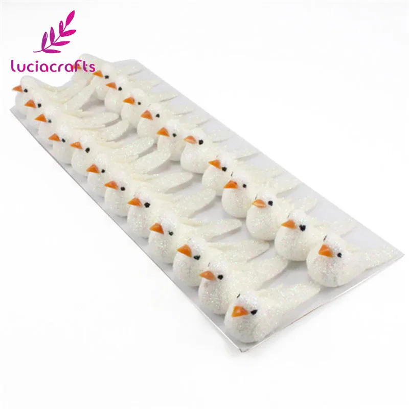 Ivory Lucia crafts, 12 шт./лот, 2*4 см, смешанные цвета, пена, искусственные хроматические птицы, свадьба, Рождественская елка, сделай сам, украшение H0454 - Цвет: Ivory